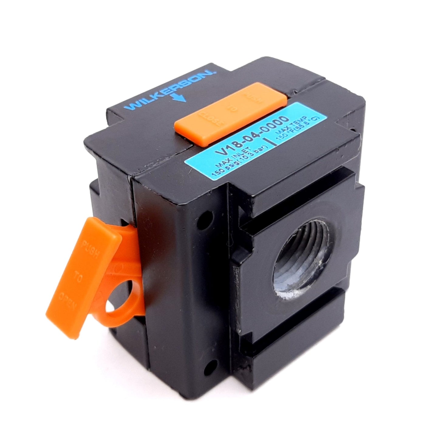 Used Wilkerson V18-04-0000 Lockout Valve, Pressure: 150psi Max, Ports: 1/2" NPT