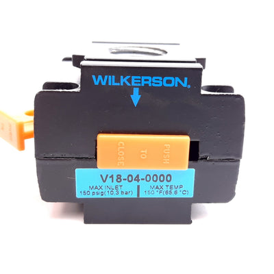 Used Wilkerson V18-04-0000 Lockout Valve, Pressure: 150psi Max, Ports: 1/2" NPT