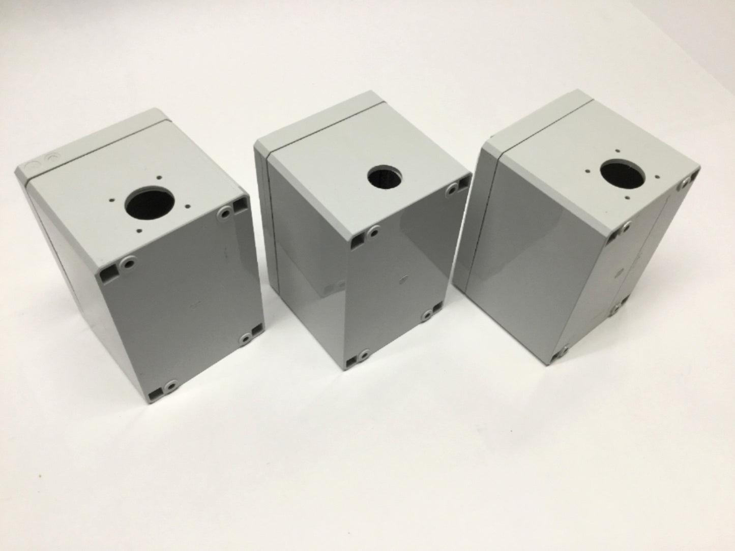 Used Lot of 3 Hoffman Q2PBPCDM Pushbutton Box Enclosures Polycarbonate *Holes Added*