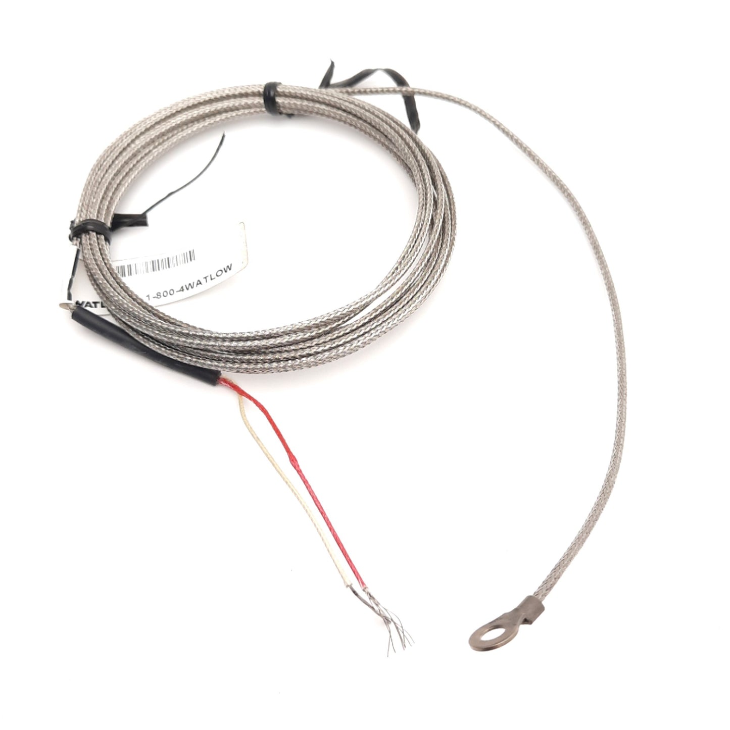 Used Watlow 70XJSGB096A Thermocouple Type J, No. 8 Stud, 96" Stainless Steel Braids