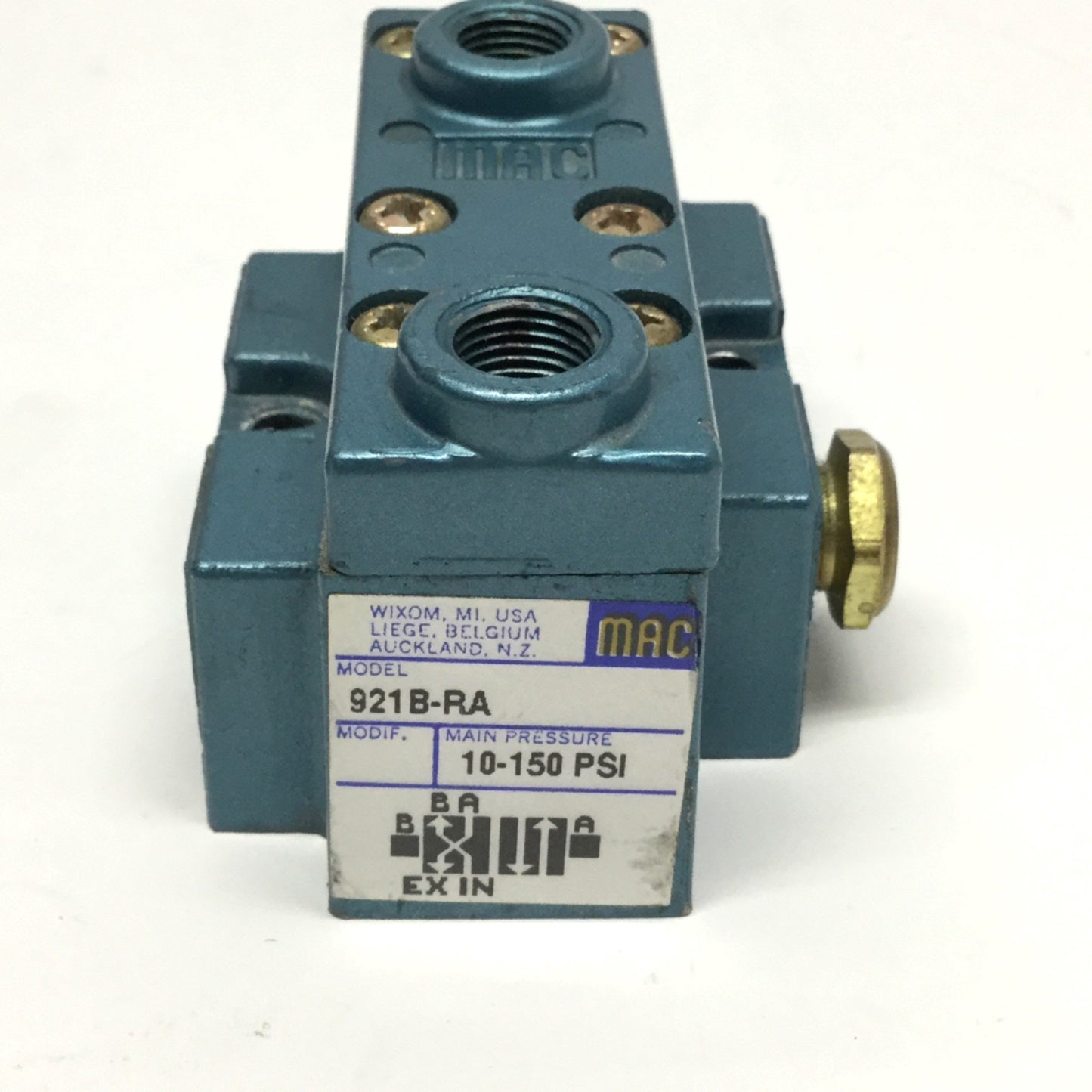 Used MAC 921B-RA Solenoid Valve 4-Way, 2-Position, 1/8" NPT, 10-150psi Air Pilot