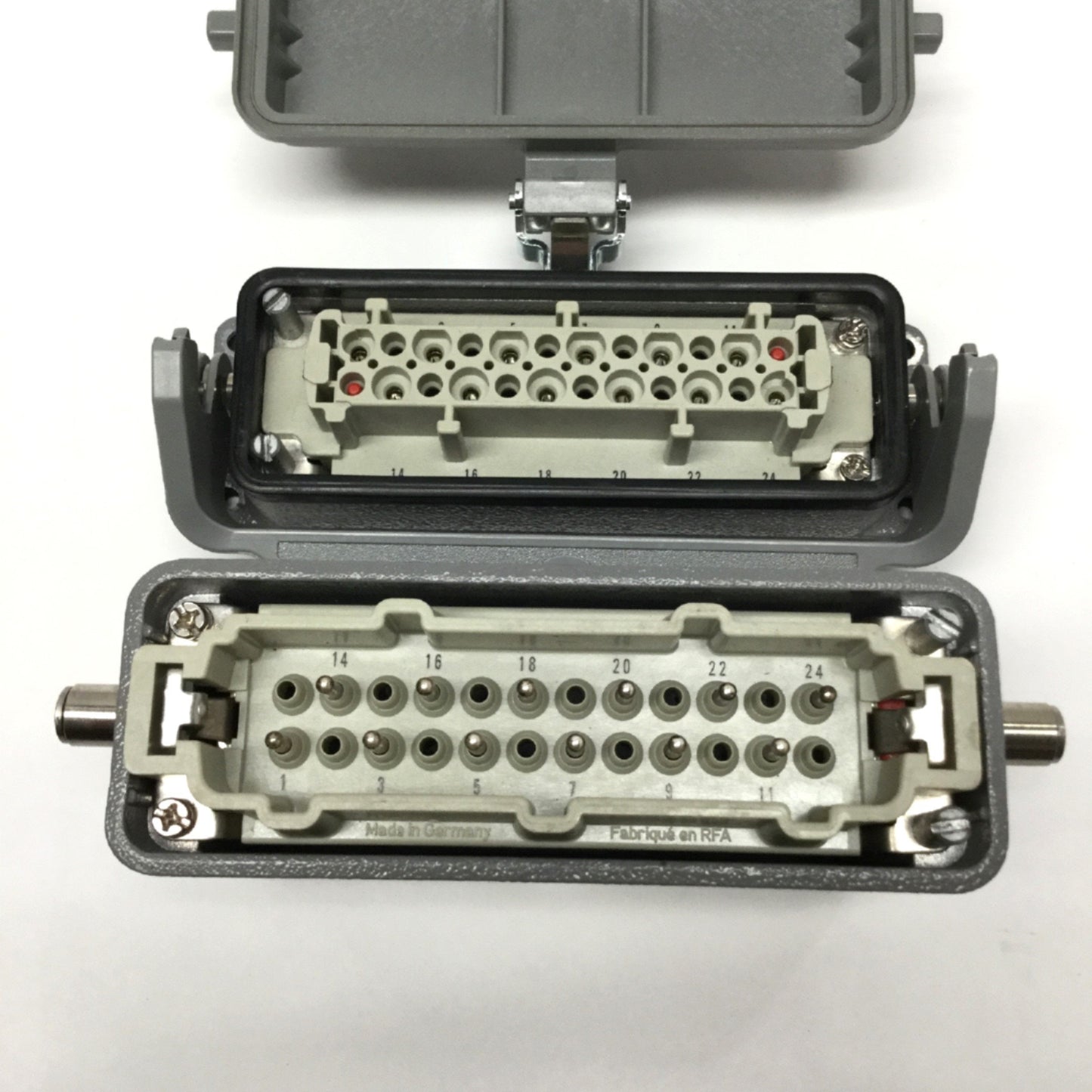 Used Harting HAN 10HvE Bulkhead Hood Housing Connector 10-Pin Male & Female, 830V 16A