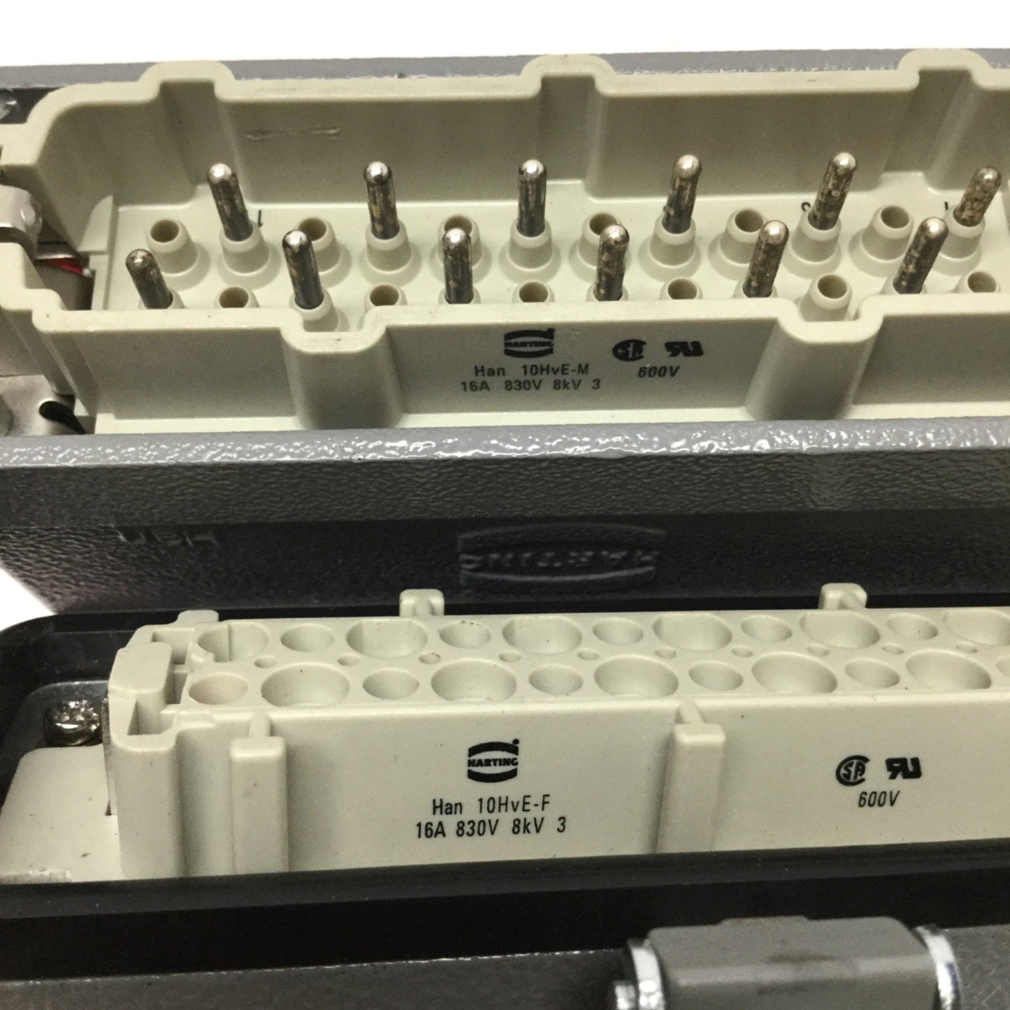 Used Harting HAN 10HvE Bulkhead Hood Housing Connector 10-Pin Male & Female, 830V 16A