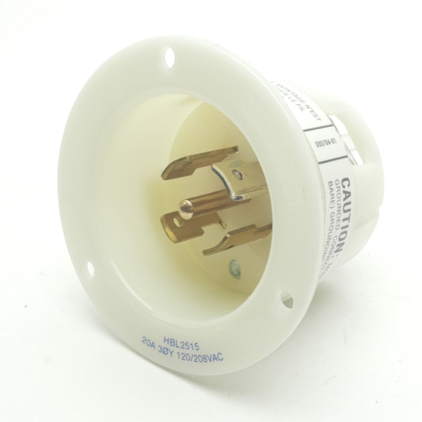 New – Open box Hubbell HBL2515 Twist-Lock Flanged Inlet, 4-Pole 5-Wire, 20A, 120/208VAC, 3ØY