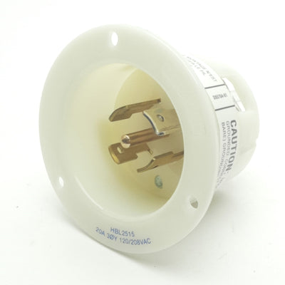 New – Open box Hubbell HBL2515 Twist-Lock Flanged Inlet, 4-Pole 5-Wire, 20A, 120/208VAC, 3ØY