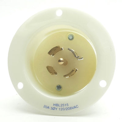 New – Open box Hubbell HBL2515 Twist-Lock Flanged Inlet, 4-Pole 5-Wire, 20A, 120/208VAC, 3ØY