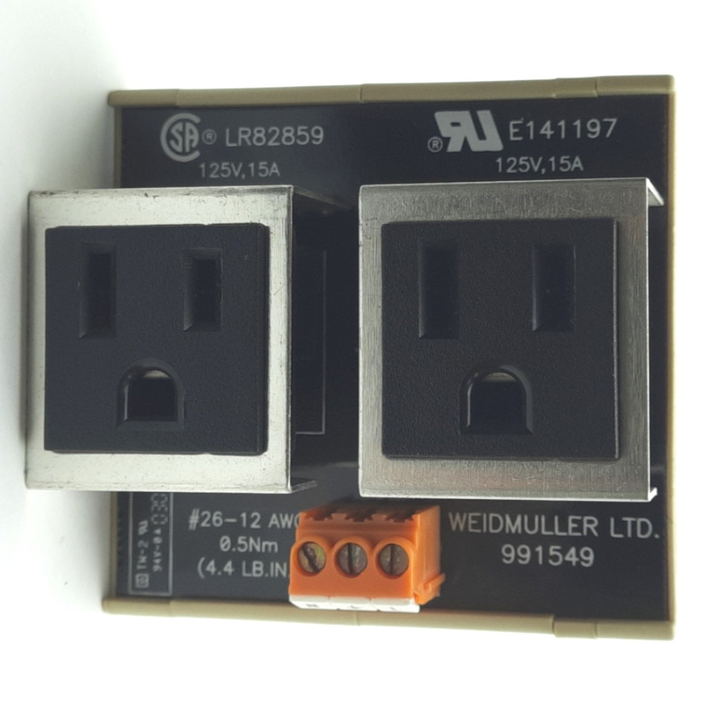 Used Weidmuller 9915490000 Module Outlet AC Duplex, 15A, 125VAC, NEMA 5-15R