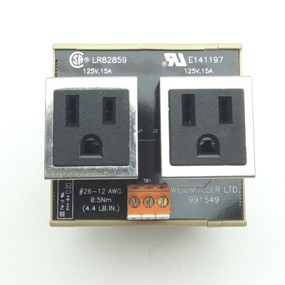 Used Weidmuller 9915490000 Module Outlet AC Duplex, 15A, 125VAC, NEMA 5-15R