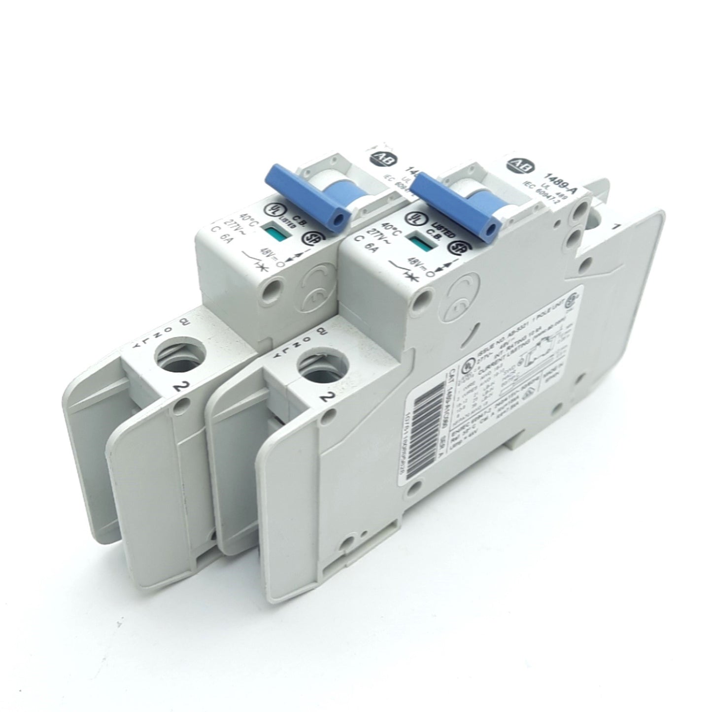 Used Lot of 2 Allen Bradley 1489-A1C060 Circuit Breaker, 1-Pole, 6A, 48VDC/227VAC