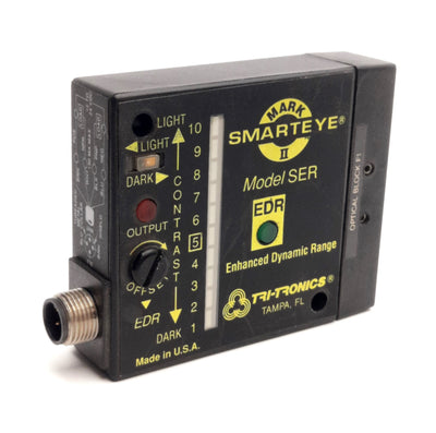 Used Tritronics SERF1 Photoelectric Sensor M12 4-Pin, 12-24V DC, NPN/PNP, Red Light