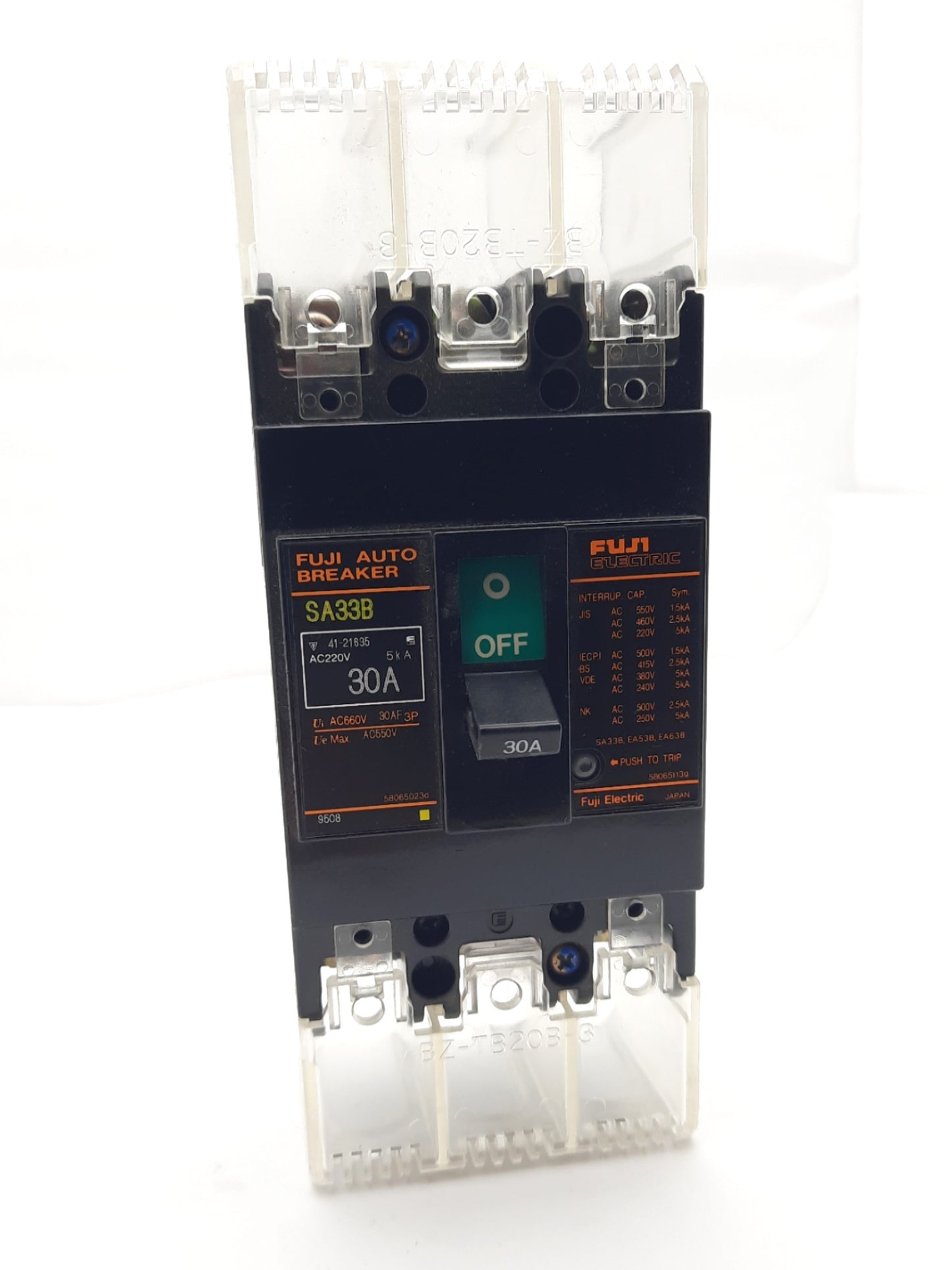 Used Fuji SA33B Auto Breaker 3-Pole Current Rating 30A Voltage Rating: 550VAC