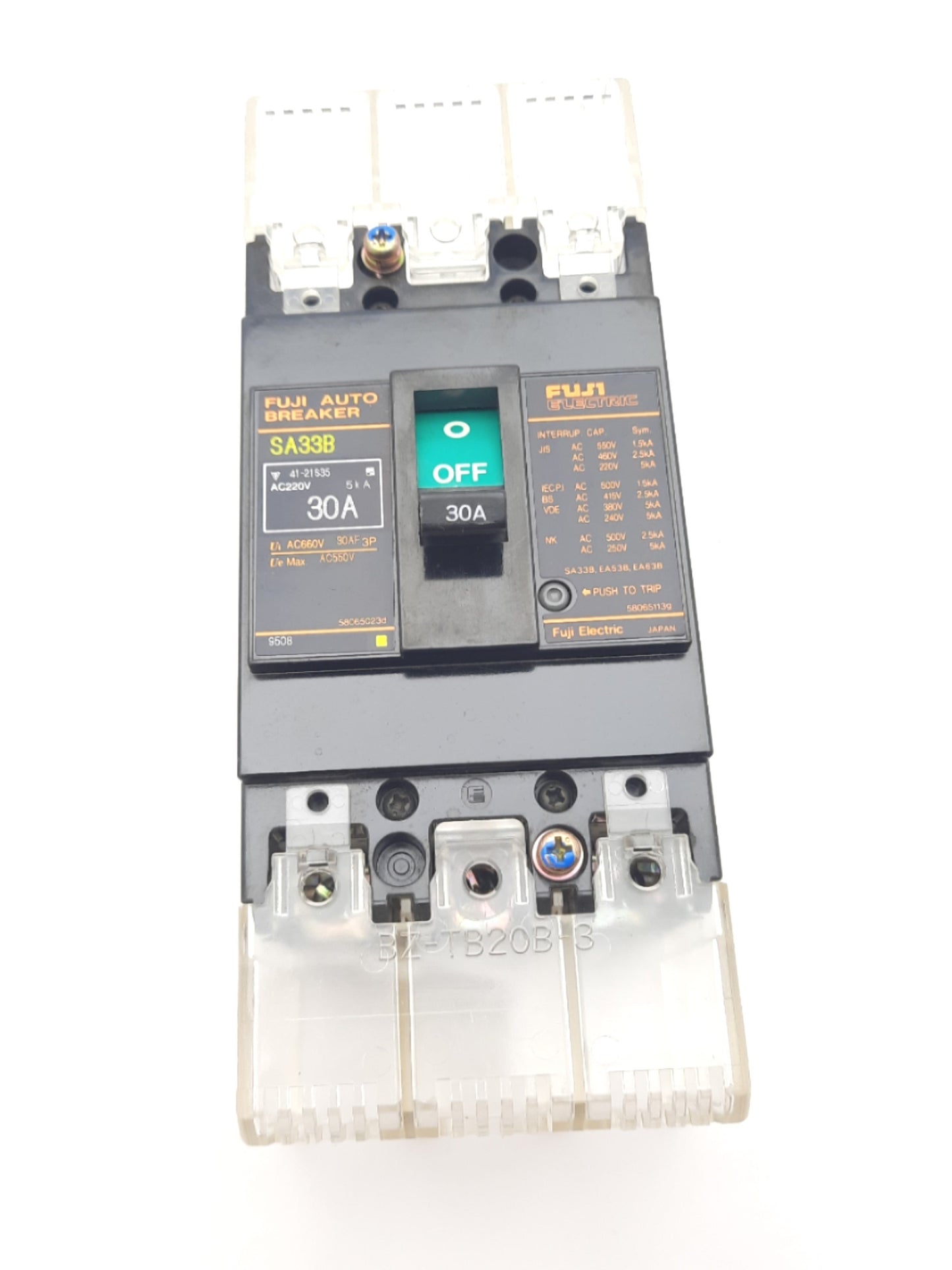 Used Fuji SA33B Auto Breaker 3-Pole Current Rating 30A Voltage Rating: 550VAC