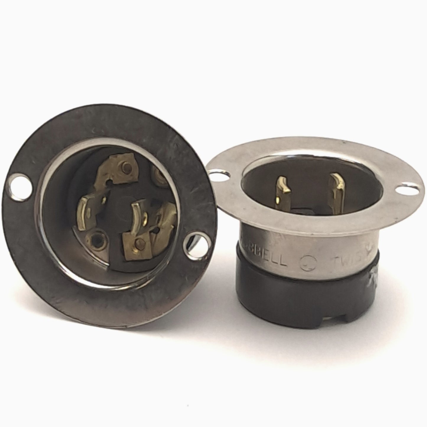 Used Lot of 2 Hubbell HBL7467 Flanged Inlet Twist Lock, 2-Wire Non-Grounding, 2-Pole