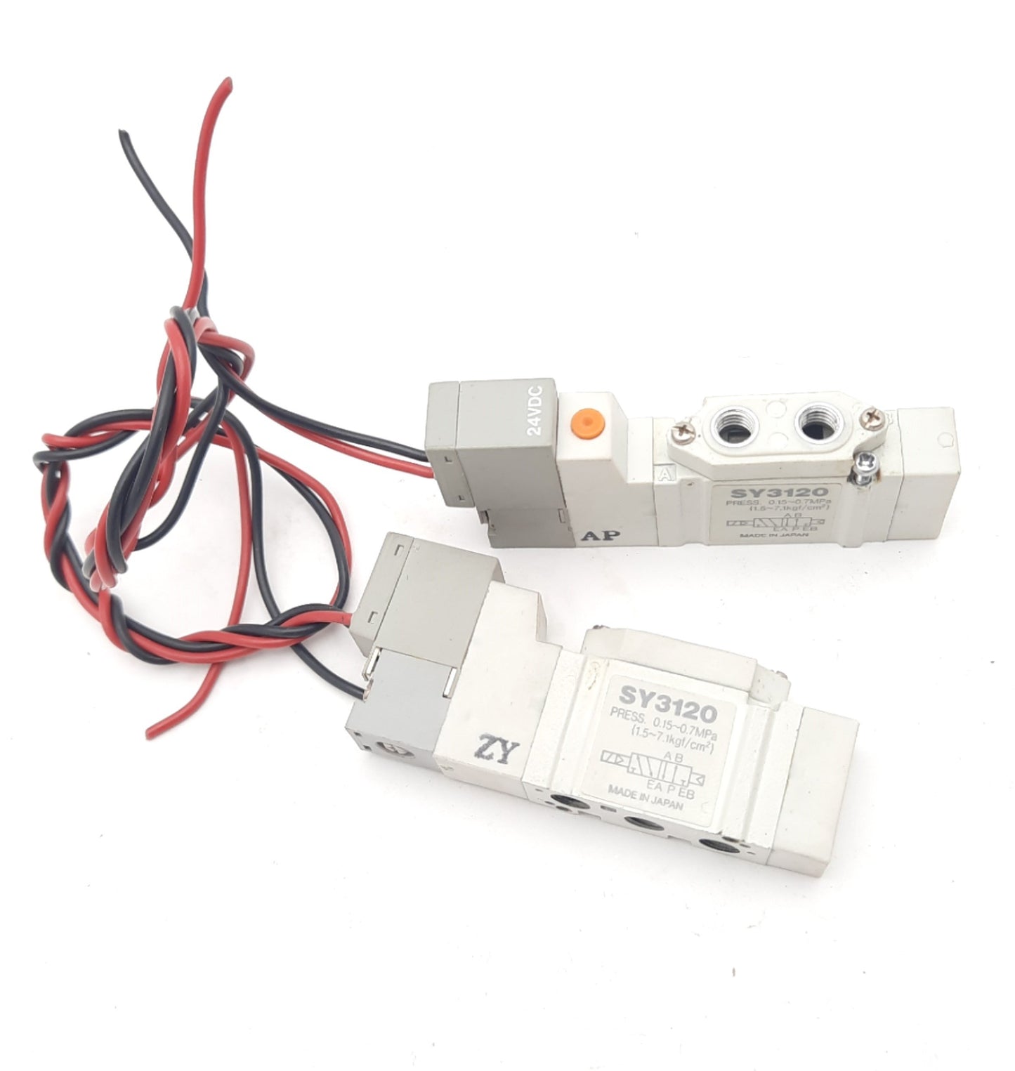 Used Lot of 2 SMC SY3120 Solenoid Valve, 2-Position 5-Port, 24VDC M5x0.8 0.15-0.7MPa