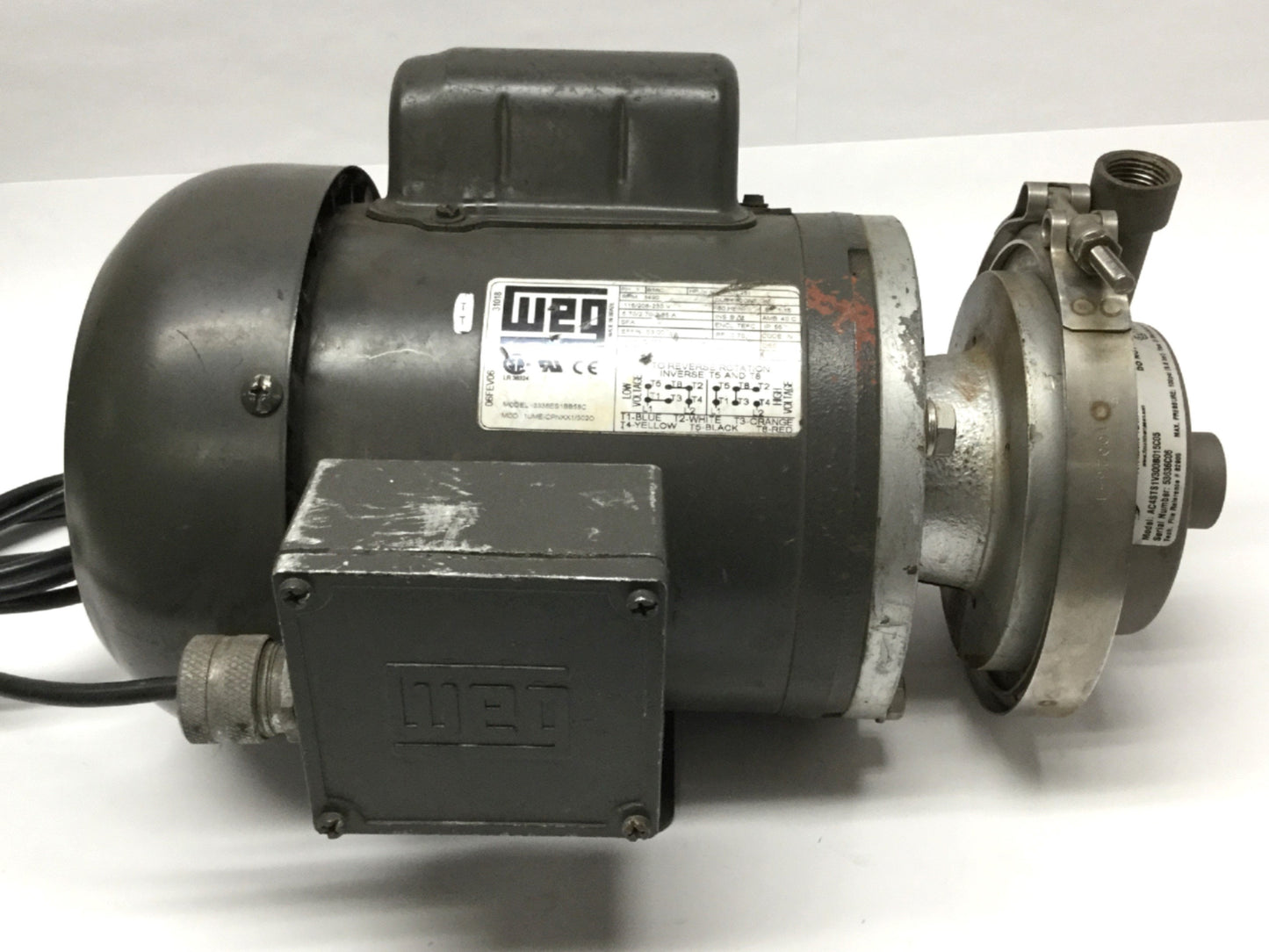 Used Finish Thompson AC4STS1V300B015C05 SS Centrifugal Pump 1/3HP 39GPM 115/230VAC