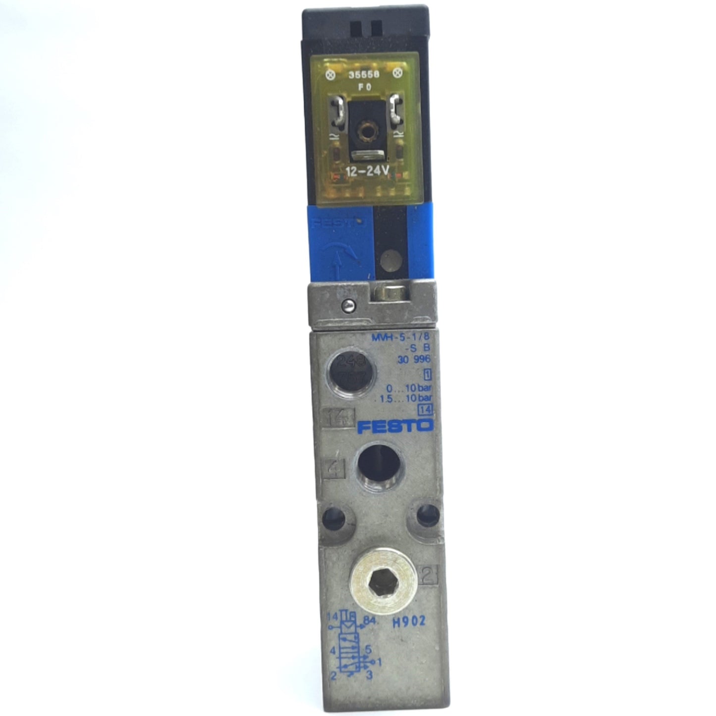 Used Festo MVH-5-1/8-B Solenoid Valve, 0.2MPa-1MPa, 24VDC, 750l/min, M5 Pilot