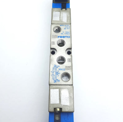 Used Festo MVH-5/3G-1/8-B Solenoid Valve, 1/8"NPT, 40-145PSI, 3-10 Bar, Coil: 24VDC