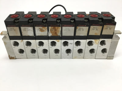 Used Bank of 8 Humphrey S410 Stacking Solenoid Valves 2-Pos, 4-Way, 24VDC Coil