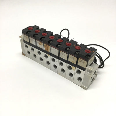 Used Bank of 8 Humphrey S410 Stacking Solenoid Valves 2-Pos, 4-Way, 24VDC Coil