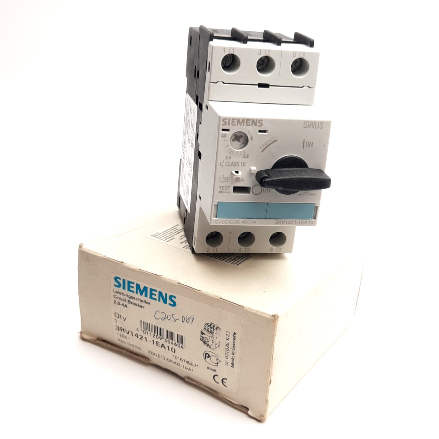 New Siemens 3RV1421-1EA10 Motor Protection Circuit Breaker, 3-Pole, 4A Max, 690VAC