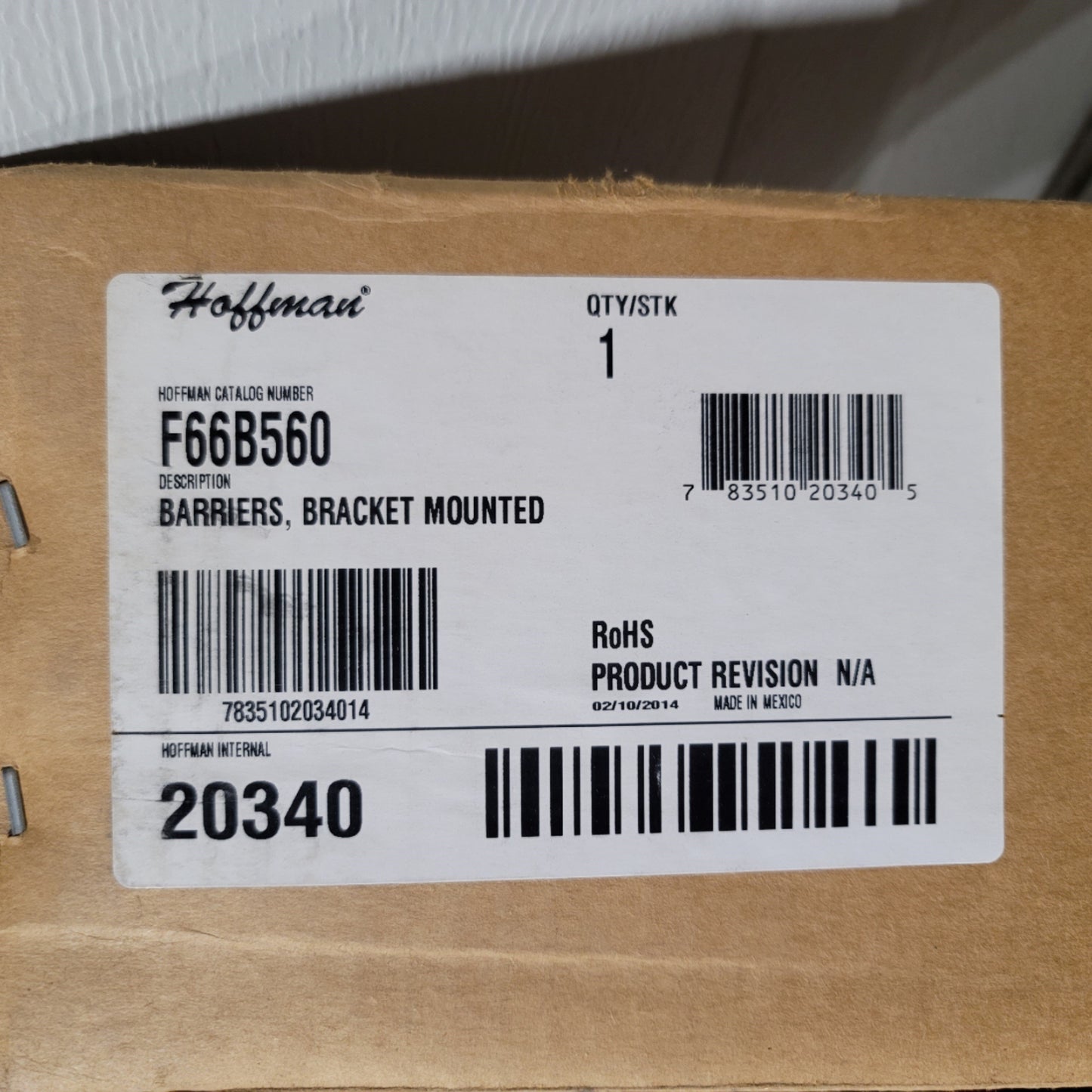 New Nvent Hoffman F66B560 Wireway Barrier Kit 4.5"W x 59.75"L, 14ga, Gray