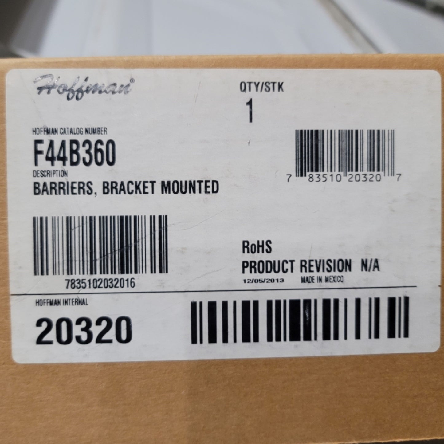 New Nvent Hoffman F44B360 Wireway Barrier Kit 3"W x 59.75"L, 14ga, Gray