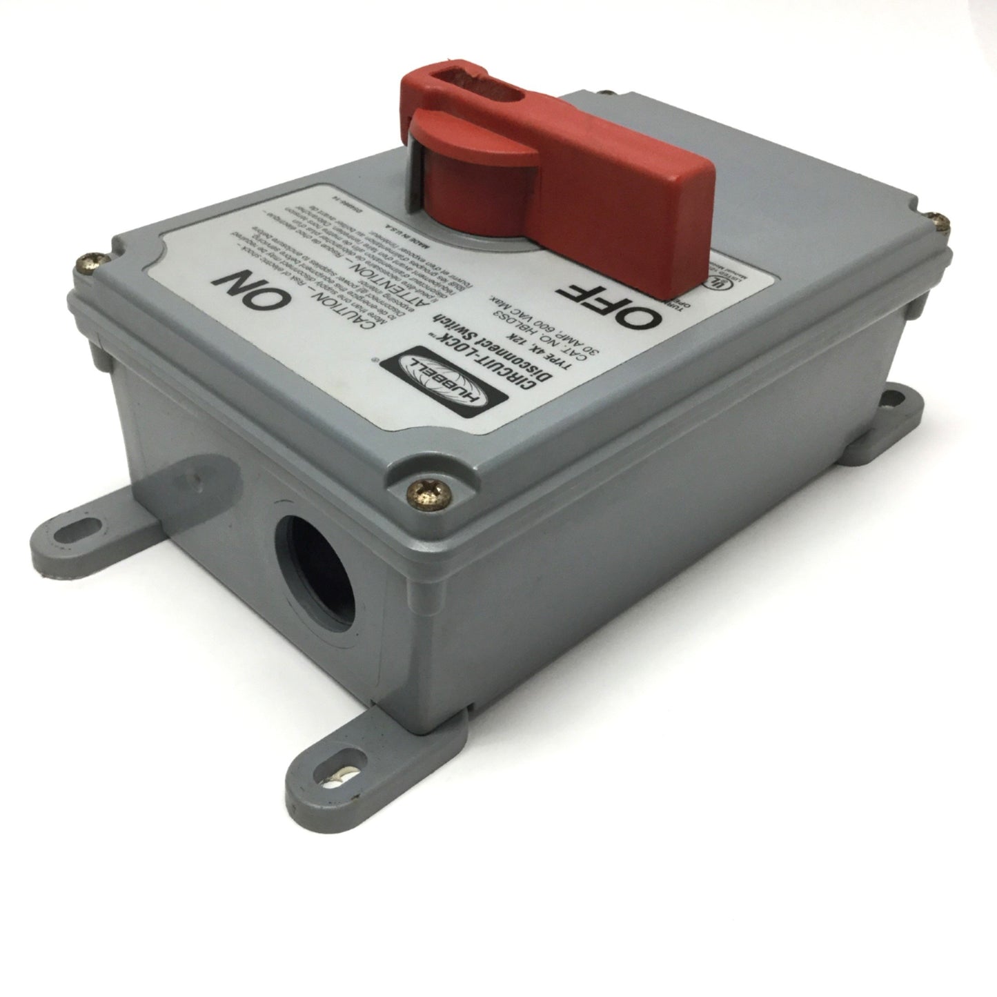 Used Hubbell HBLDS3 Circuit-Lock Disconnect Enclosure 3-Pole 600VAC *w/KG32 Switch*