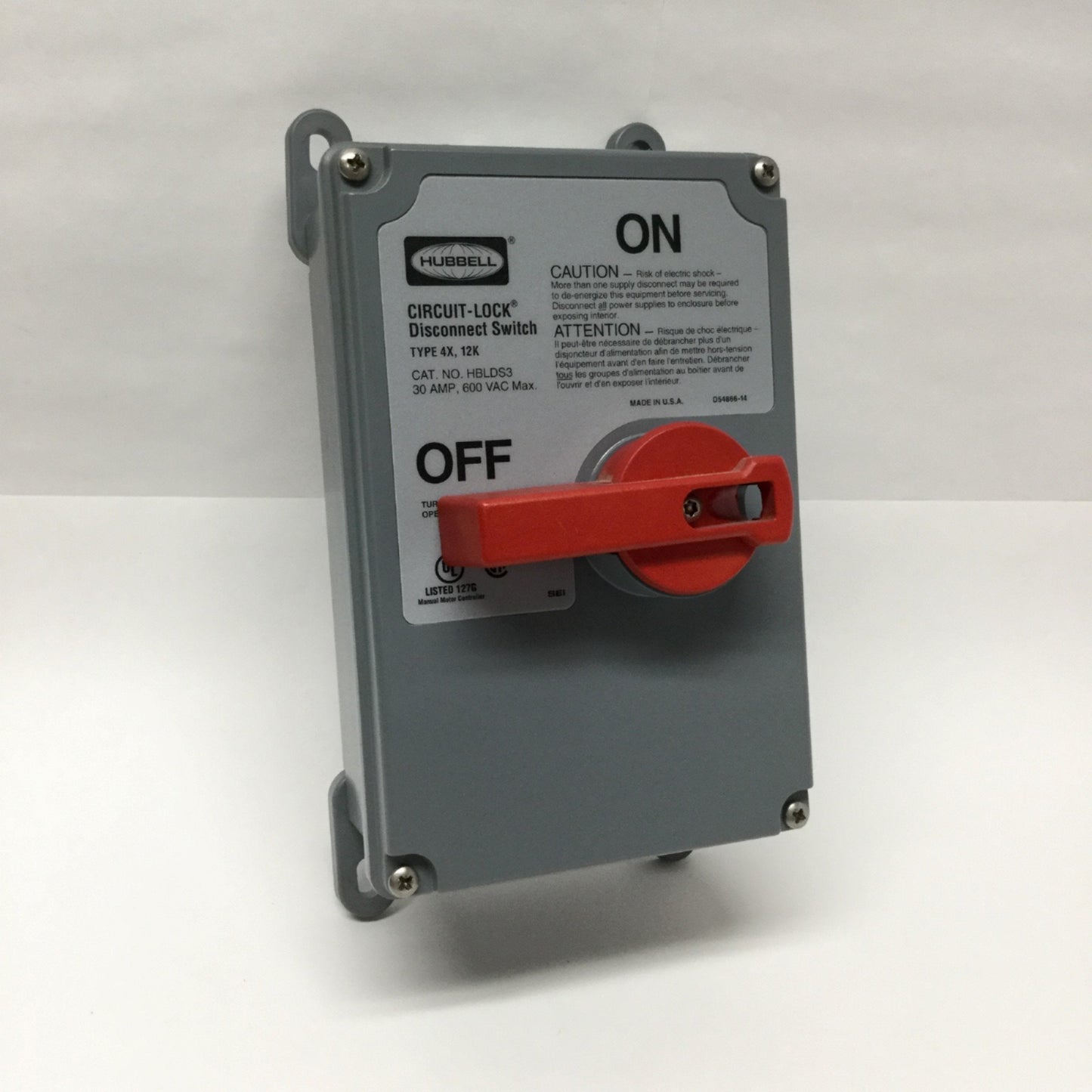 Used Hubbell HBLDS3 Circuit-Lock Disconnect Switch & Enclosure 3-Pole 600VAC 30A