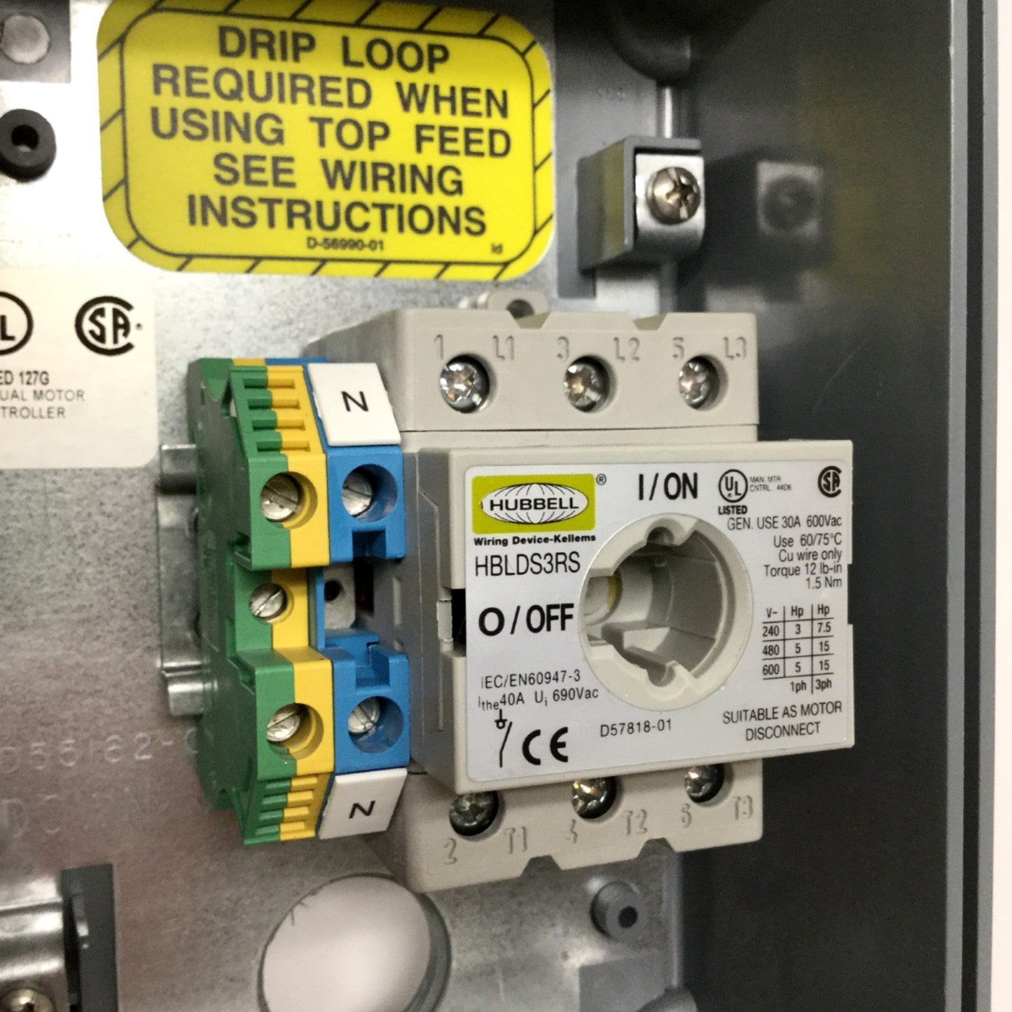 Used Hubbell HBLDS3 Circuit-Lock Disconnect Switch & Enclosure 3-Pole 600VAC 30A