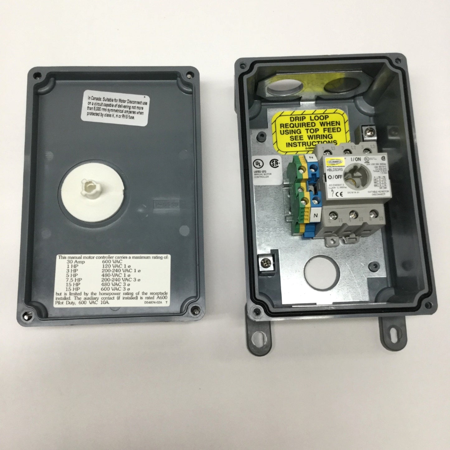 Used Hubbell HBLDS3 Circuit-Lock Disconnect Switch & Enclosure 3-Pole 600VAC 30A