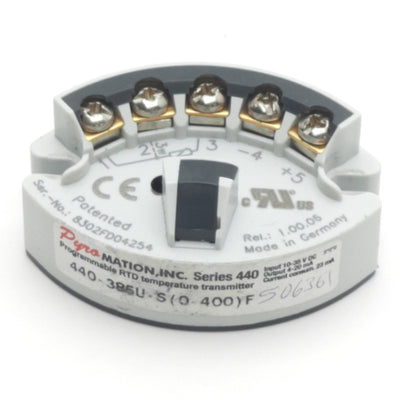 Used Pyromation 440-385U-S(0-400)F Temp Transmitter 3-Wire 100Ω RTD 0-400°F 4-20mA