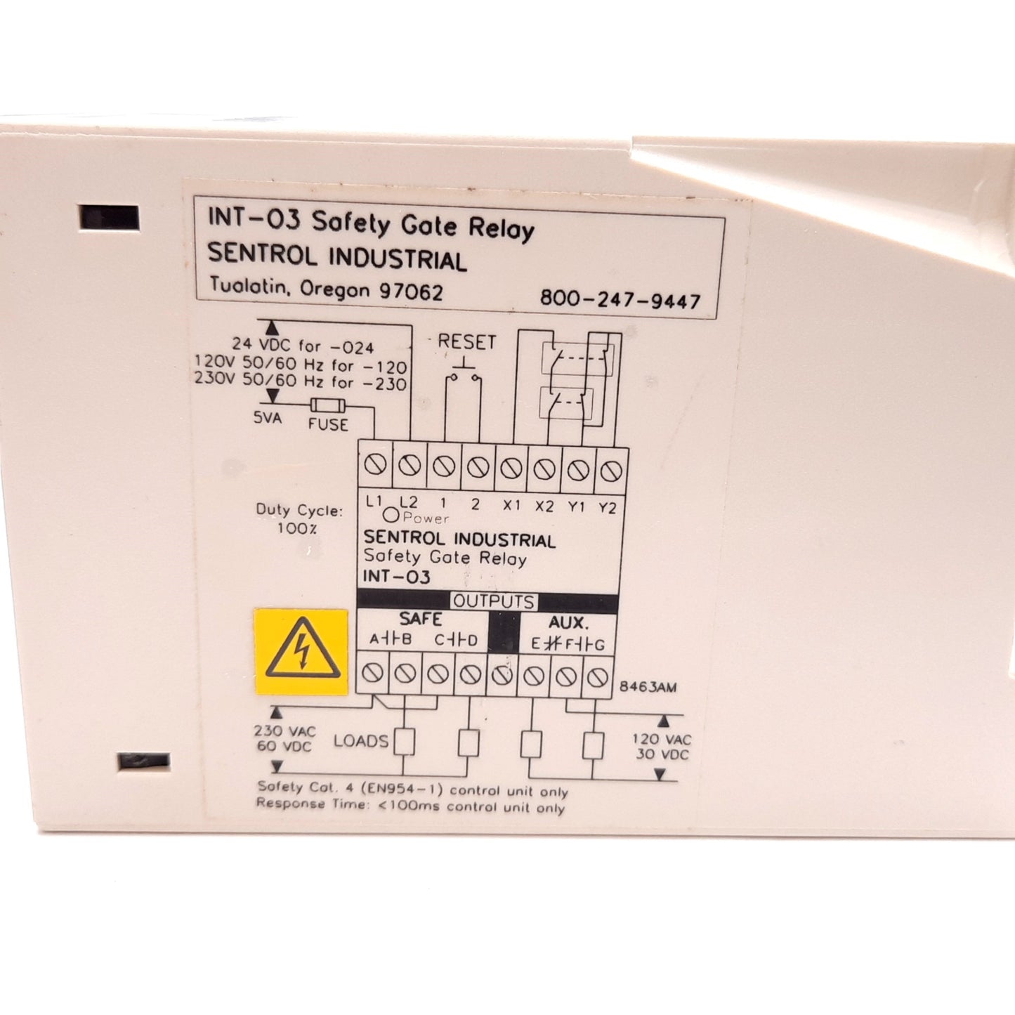 Used Sentrol INT-03-024 Safety Gate Relay, 24VDC, Out: 120-230VAC/30-60VDC