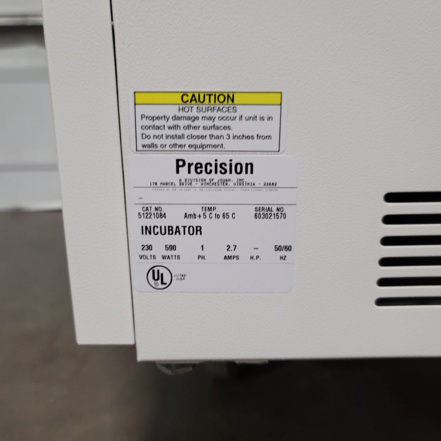 Used Precision 51221084 6LM Mechanical Convection Incubator 10CuFt, 5°C-65°C, 230VAC