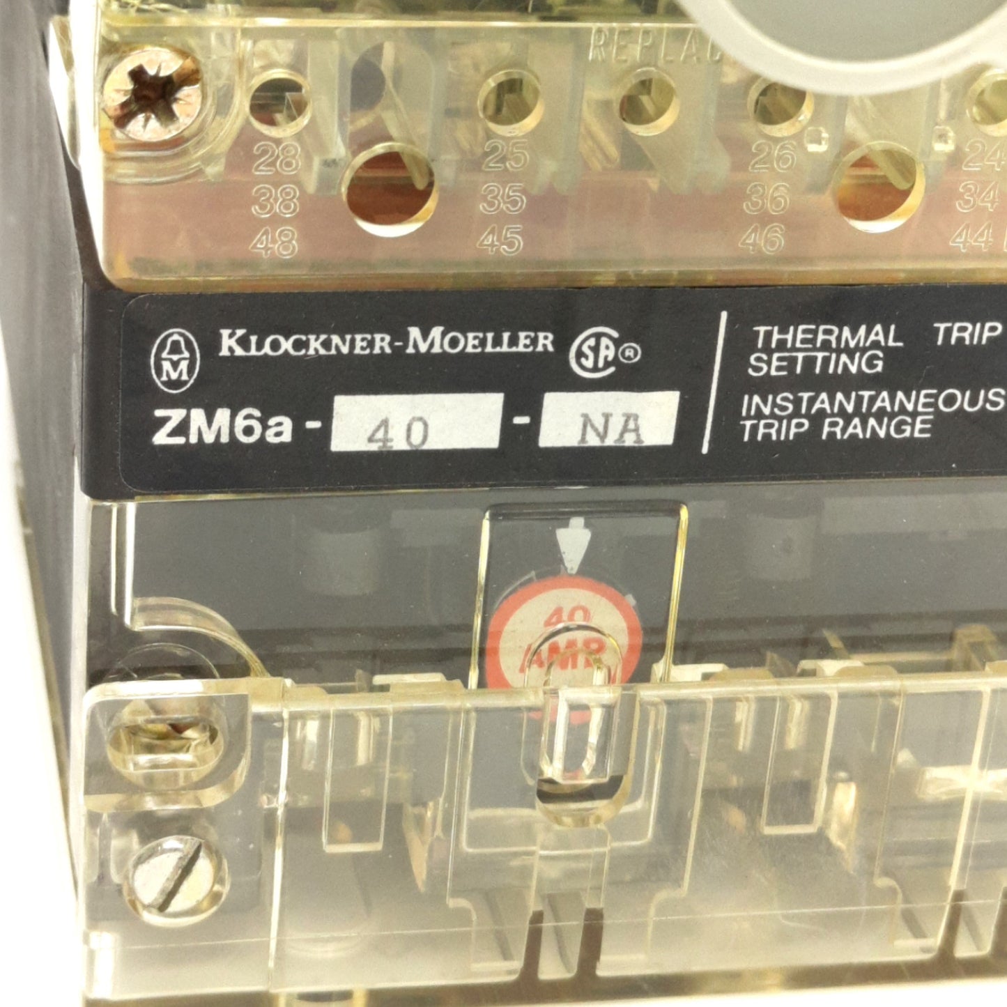 Used Klockner-Moeller NZM6B-63 / ZM6A-40-NA Circuit Breaker 40A Fixed, 400-800A Range