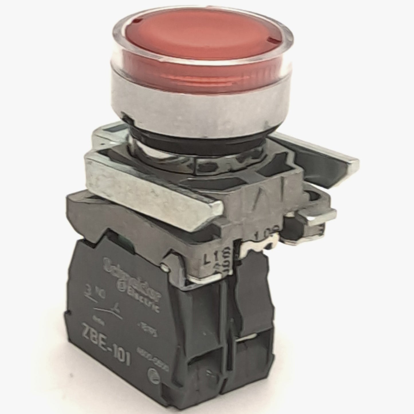Used Schneider Electric ZBV-B4, ZBE-101 Contact Blocks w/ Red Pushbutton, 1NO Contact