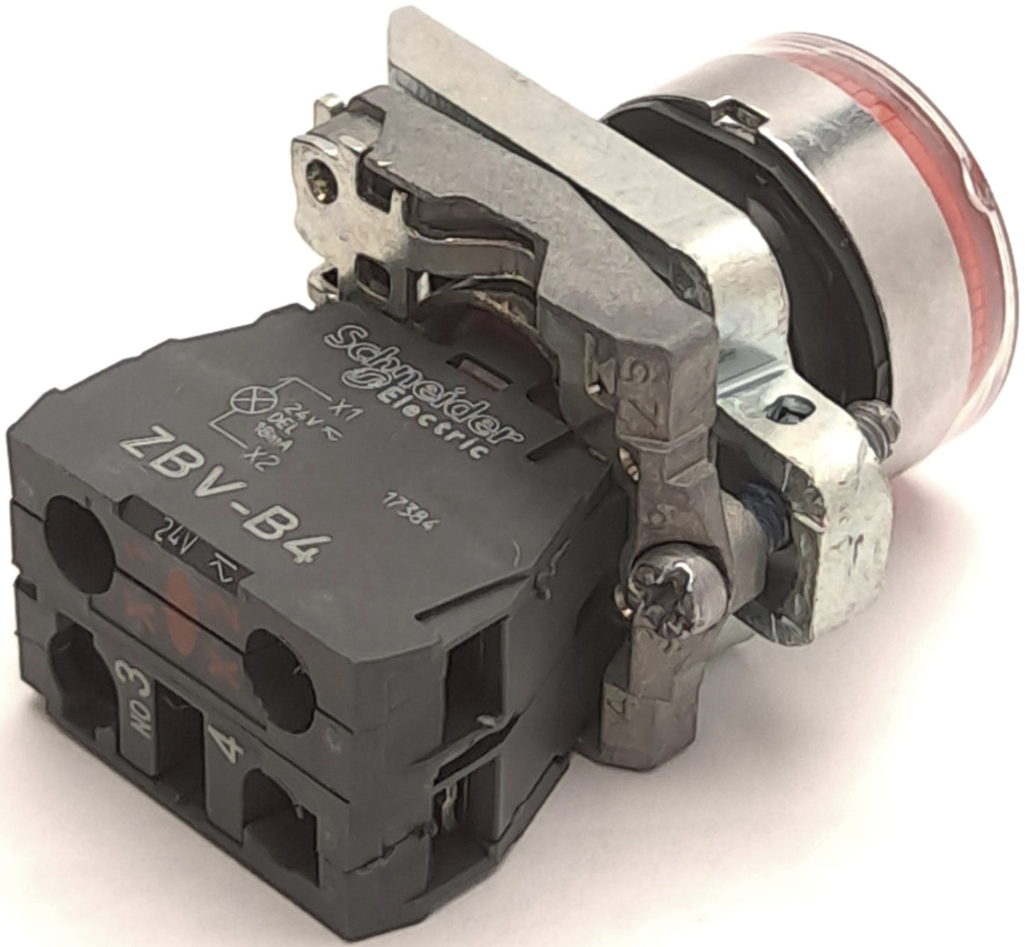 Used Schneider Electric ZBV-B4, ZBE-101 Contact Blocks w/ Red Pushbutton, 1NO Contact