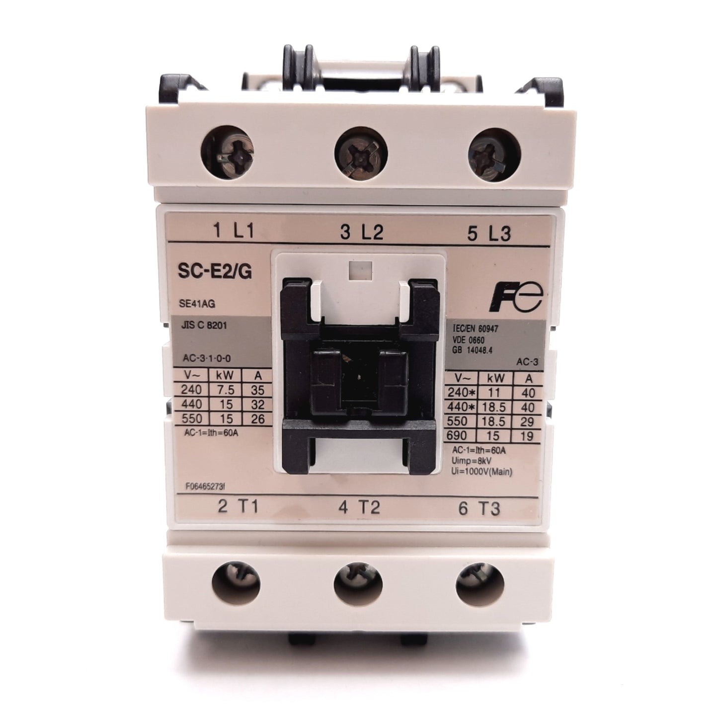 Used Fuji Electric SC-E2/G Contactor, 3-Pole, Coil: 24VDC, Contact: 60A 600VAC
