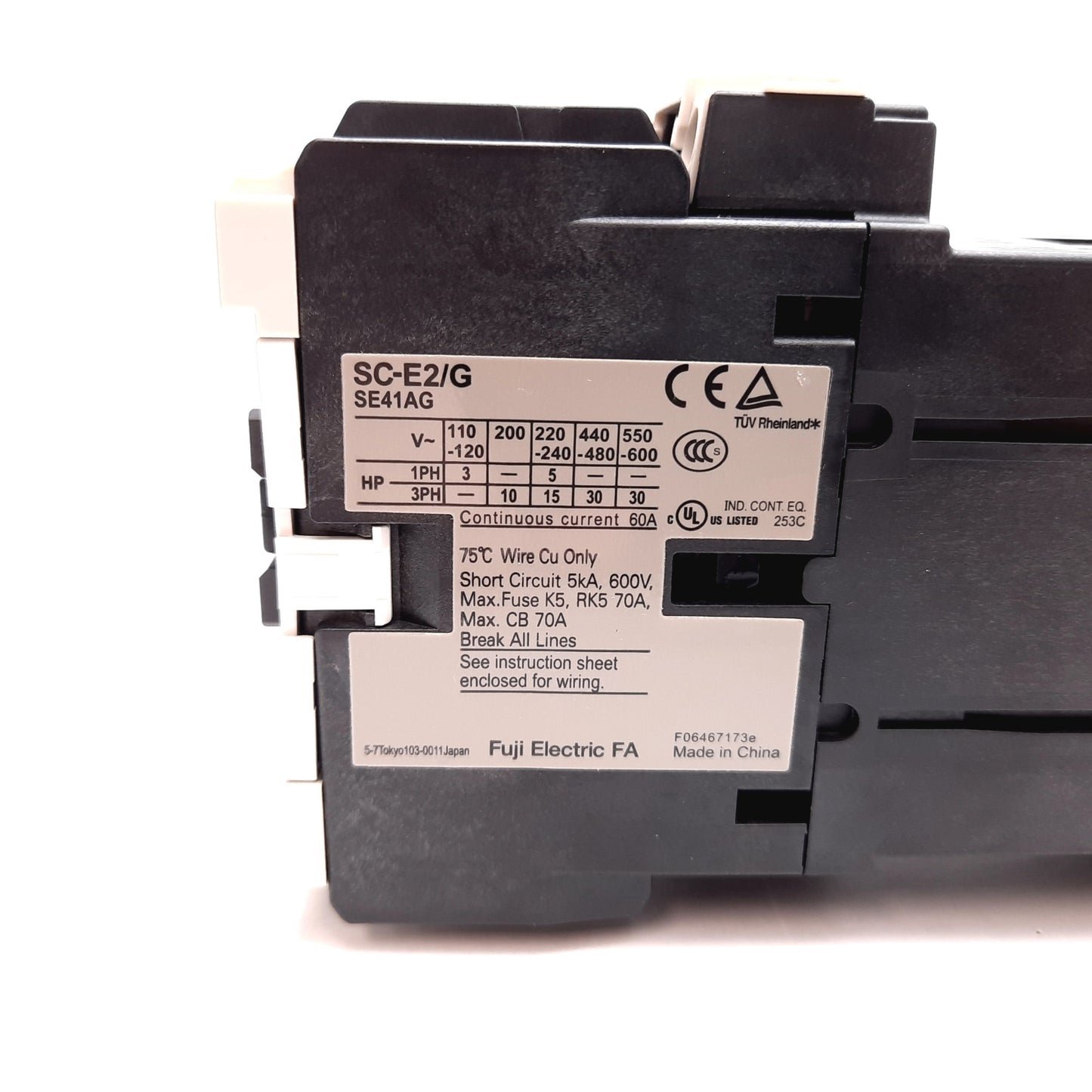 Used Fuji Electric SC-E2/G Contactor, 3-Pole, Coil: 24VDC, Contact: 60A 600VAC