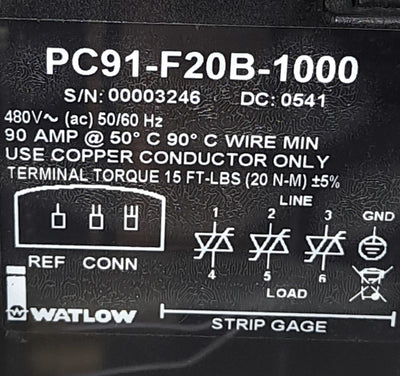 Used Watlow PC91-F20B-1000 3-Zone Single-Phase Power Control 90A, 200~480V, 7mm Mount