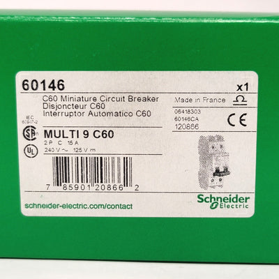 New Schneider Electric 60146 Multi 9 C60 Miniature Circuit Breaker 2-Pole, 15A, 240V