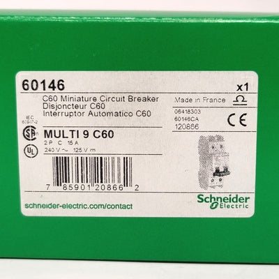 New Schneider Electric 60146 Multi 9 C60 Miniature Circuit Breaker 2-Pole, 15A, 240V