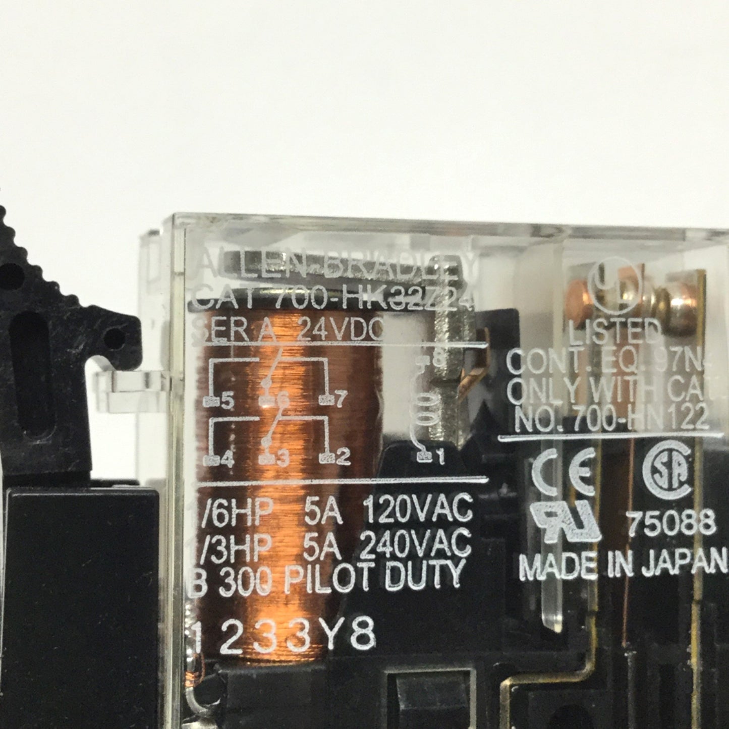 Used Lot of 3 Allen Bradley 700-HK32Z24 Relays 24VDC Coil, DPDT w/700-HN122 Sockets