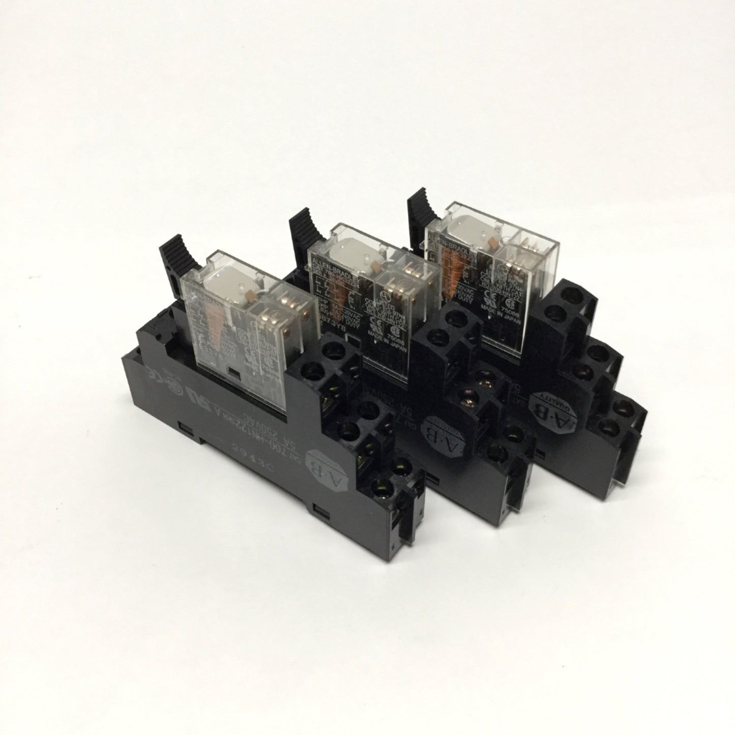 Used Lot of 3 Allen Bradley 700-HK32Z24 Relays 24VDC Coil, DPDT w/700-HN122 Sockets