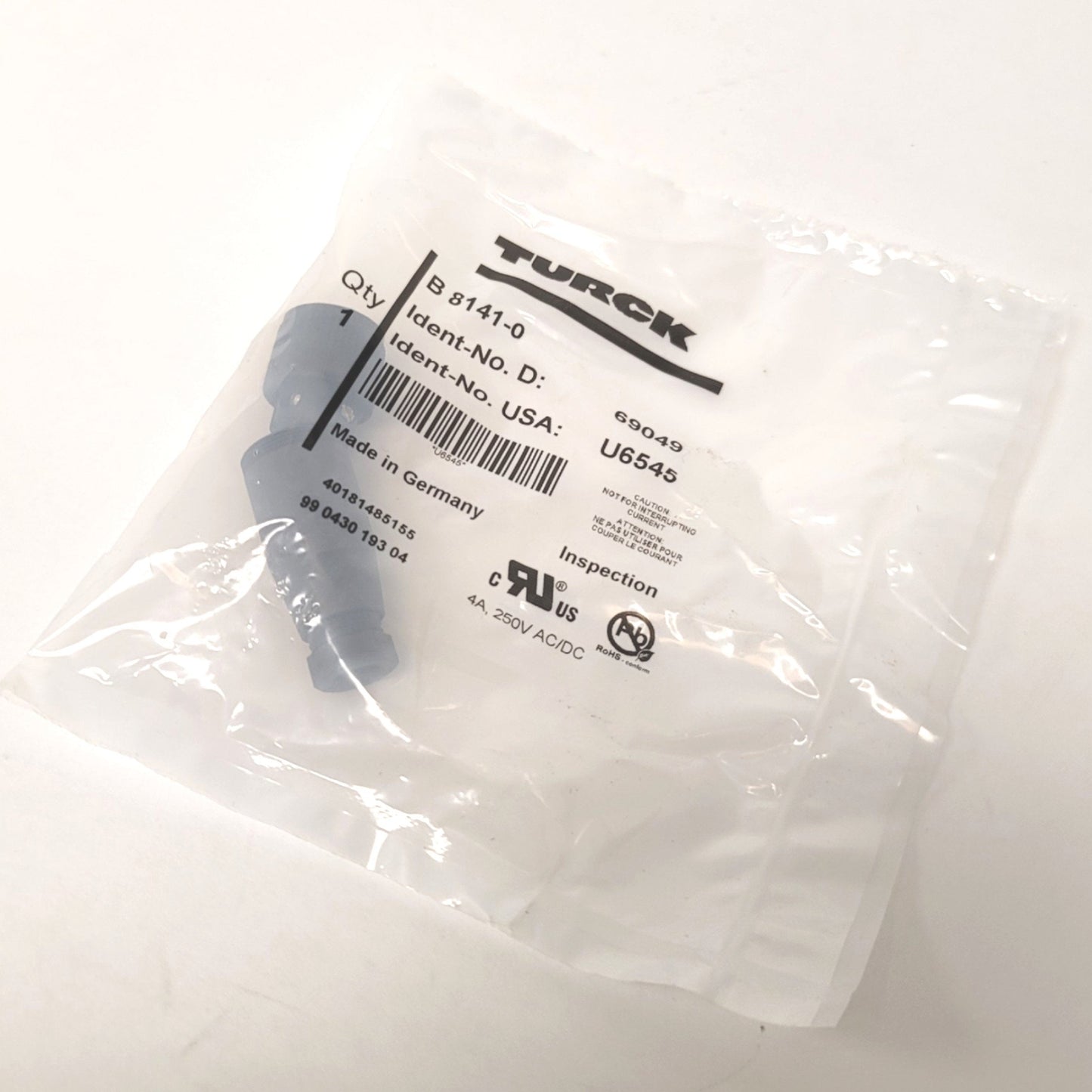 New Turck B 8141-0 Straight Female M12 4-Pin Eurofast Field Wireable Connector