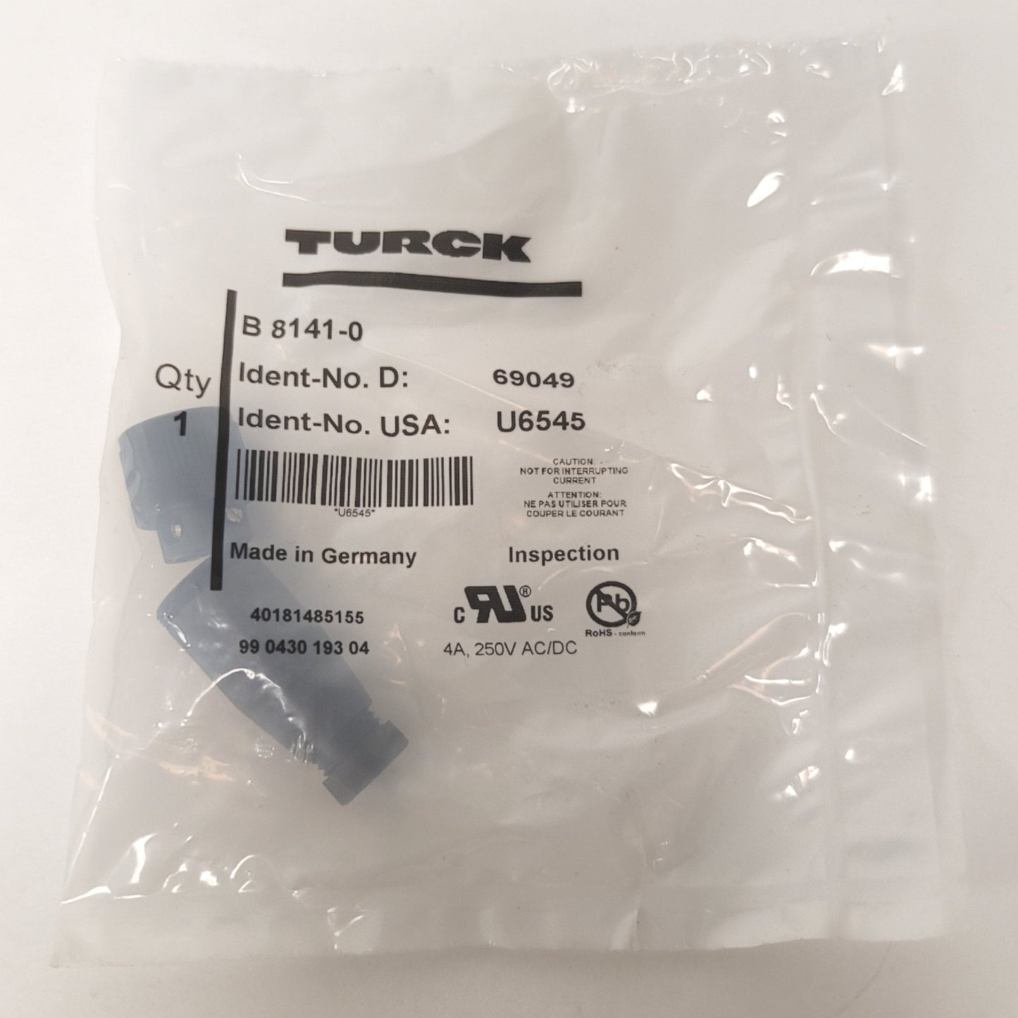New Turck B 8141-0 Straight Female M12 4-Pin Eurofast Field Wireable Connector