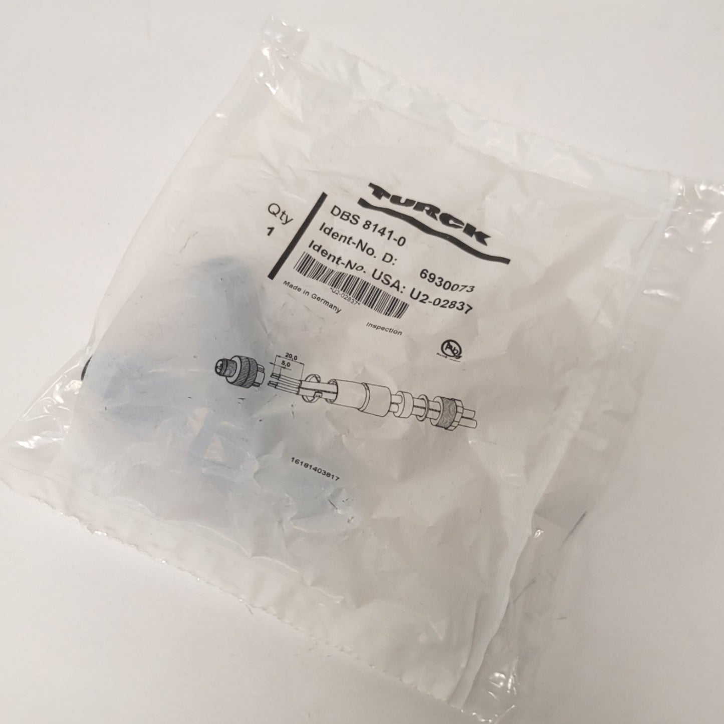 New Turck DBS 8141-0 Straight Male M12 4-Pin Eurofast Field Wireable Connector