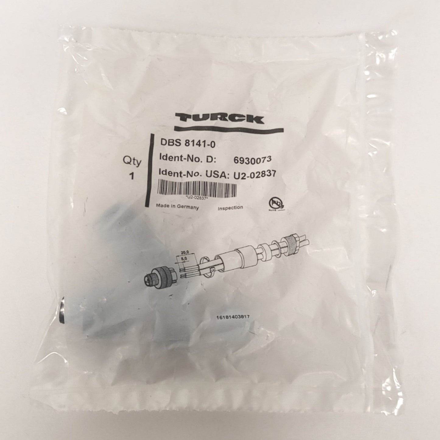 New Turck DBS 8141-0 Straight Male M12 4-Pin Eurofast Field Wireable Connector