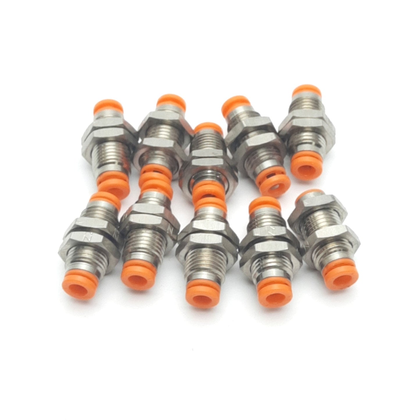 Used Lot of 10 SMC KQ2E04-00 Bulkhead Union P2C Fitting, 5/32" 4mm Tube, Proof 3MPa