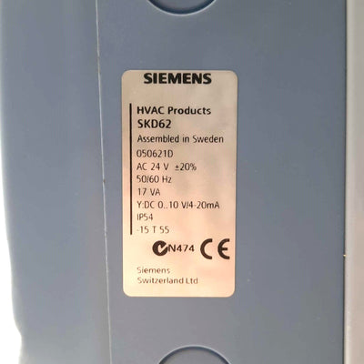 New – Open box Siemens SKD62 Valve Actuator, 20mm Stroke, 0-10VDC/4-20mA Control, 1000N, 24VAC