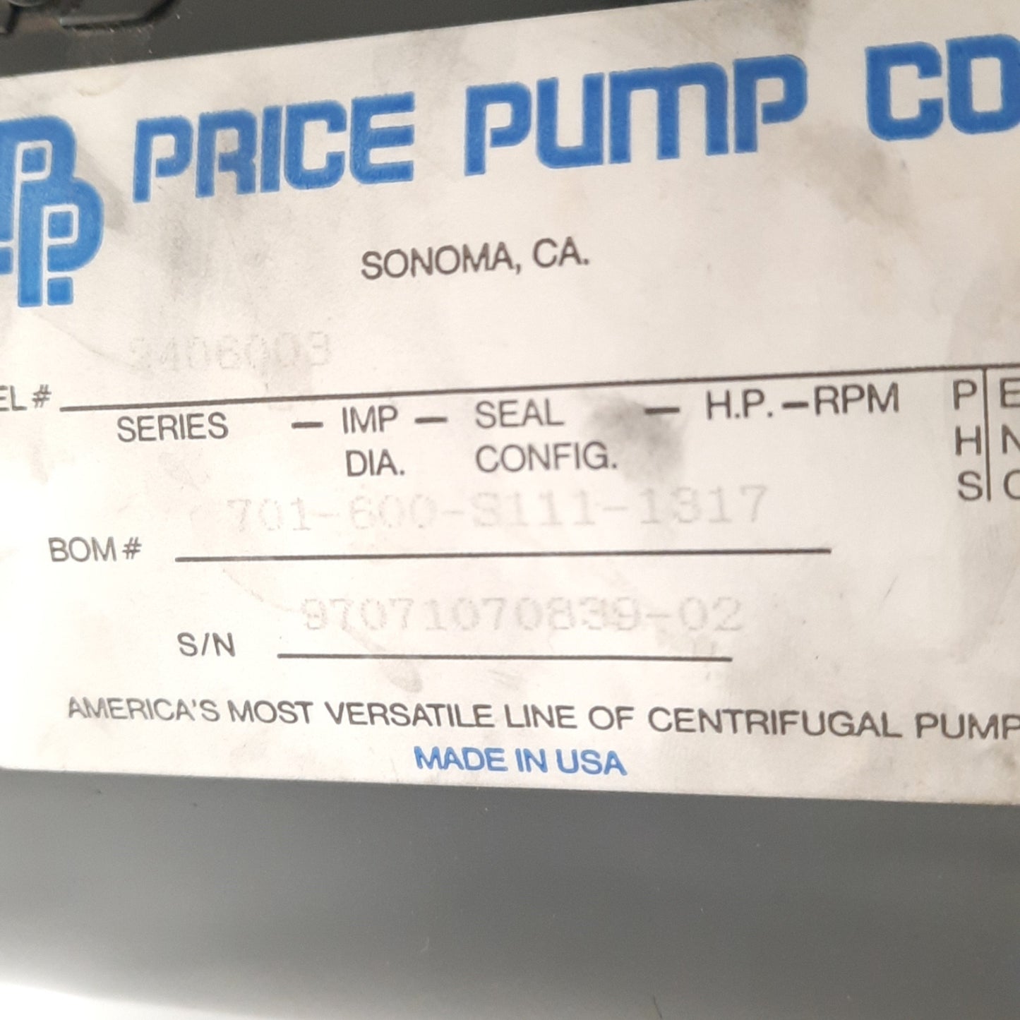 Used Price Pumps HP75CN Centrifugal Pump With 230/115V Motor, 20GPM 165Ft Max